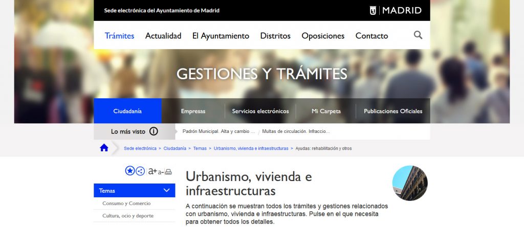 Web Ayuntamiento Madrid Gestiones y Tramites 1024x444